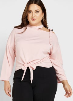 One Shoulder Cutout Detail Tie Knot Top