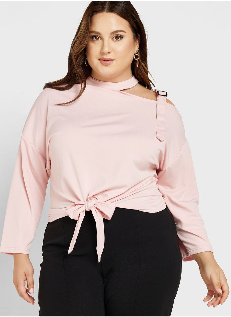 Ginger Plus - One Shoulder Cutout Detail Tie Knot Top - Image 1