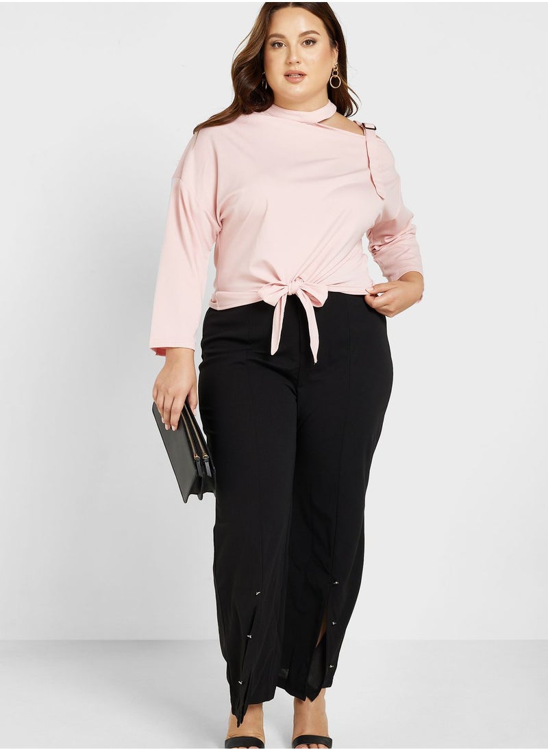 Ginger Plus - One Shoulder Cutout Detail Tie Knot Top - Image 1