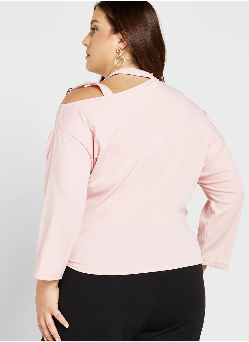 Ginger Plus - One Shoulder Cutout Detail Tie Knot Top - Image 1