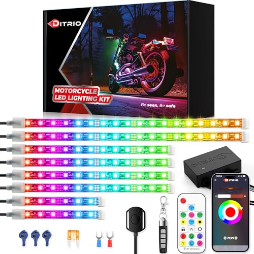 DITRIO 8PCS Motorcycle Led Lights with Brake Turn Signal,Underglow Light Kits with DITRIO APP/RF Remote Control, Dual Zone,Waterproof,12V Pixelglow Led RGB Lights for Motorcycles, Golf Carts, ATVs, UTVs - Image 1