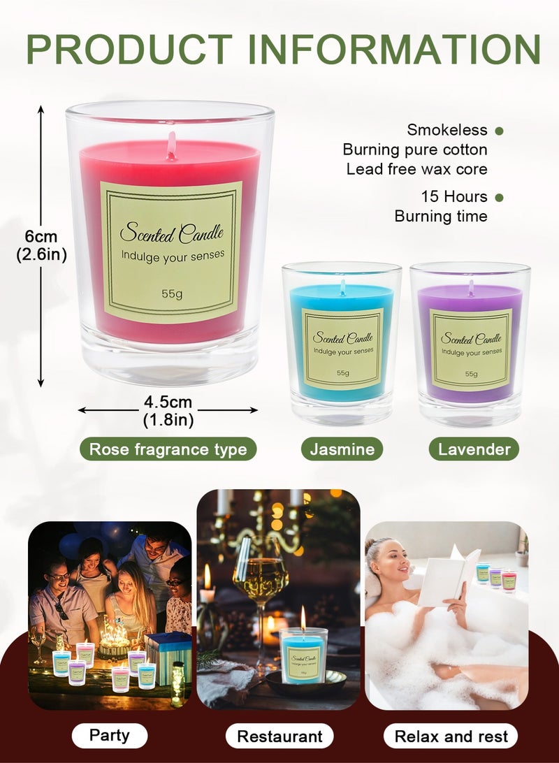 هومار كيت مجموعة هدايا من 3 شموع معطرة للنساء والرجال، شمعة العلاج بالروائح العطرية للمنزل، شموع الصويا الطبيعية هدايا لتخفيف التوتر والتأمل واليوغا والسبا المريح، شمعة عطرية (الخزامى والورد والياسمين) - Image 3