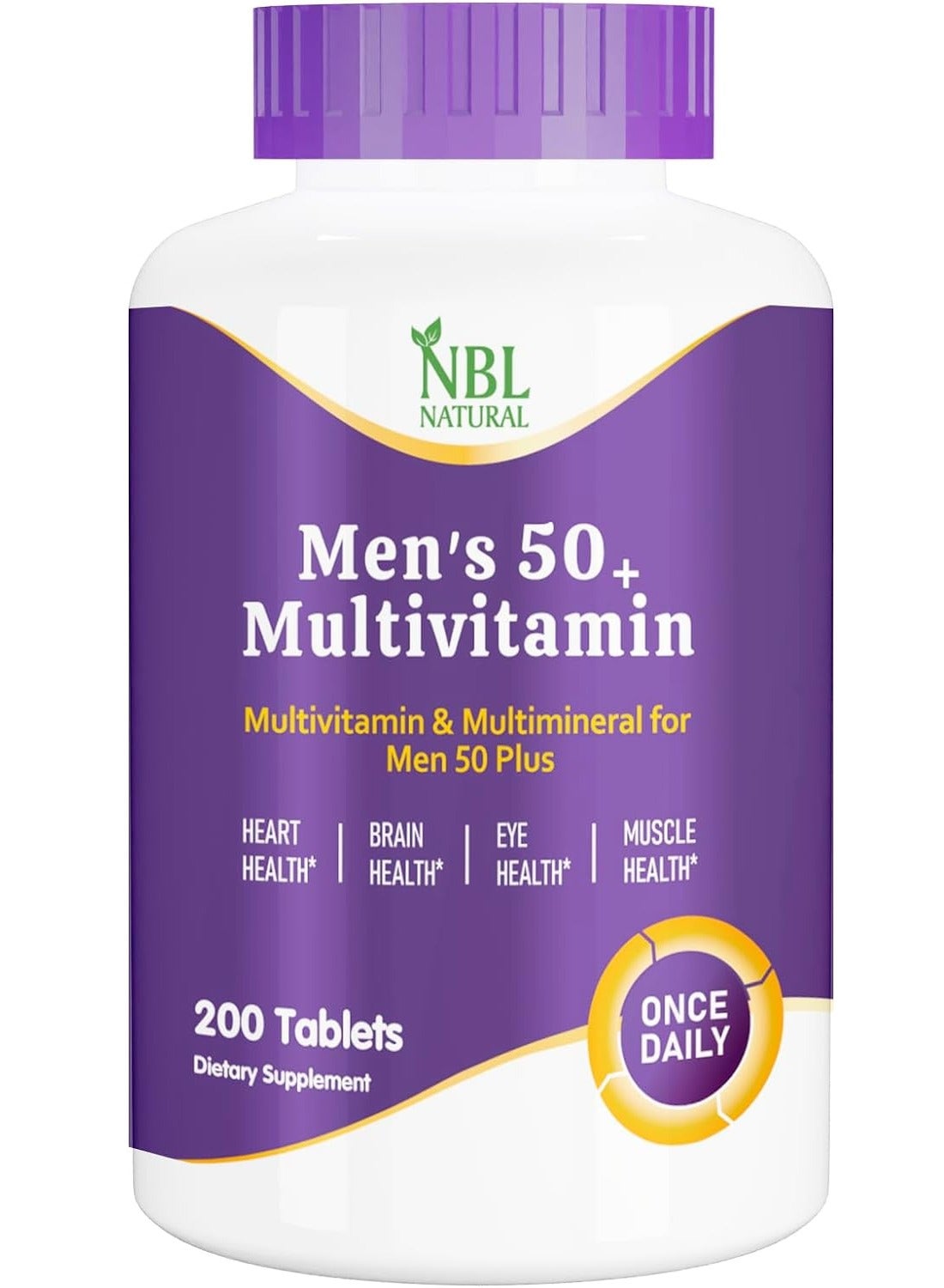Multivitamin for Men 50 Plus, Multimineral Supplement, Vitamin D3, B-Vitamins and Zinc, Supports Memory and Cognition in Older Adults - 200 Tablets