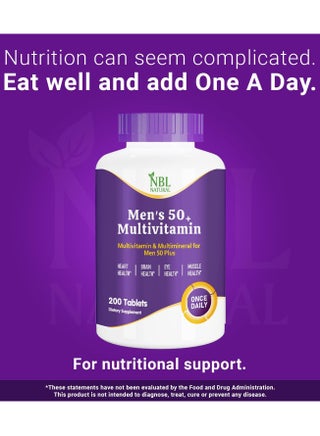Multivitamin for Men 50 Plus, Multimineral Supplement, Vitamin D3, B-Vitamins and Zinc, Supports Memory and Cognition in Older Adults - 200 Tablets - view 4