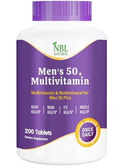 NBL Natural Multivitamin for Men 50 Plus, Multimineral Supplement, Vitamin D3, B-Vitamins and Zinc, Supports Memory and Cognition in Older Adults - 200 Tablets  - Image 1