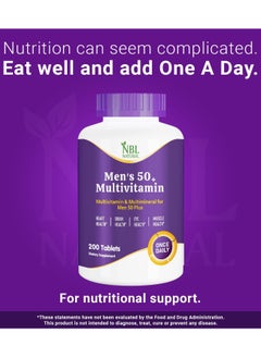 NBL Natural Multivitamin for Men 50 Plus, Multimineral Supplement, Vitamin D3, B-Vitamins and Zinc, Supports Memory and Cognition in Older Adults - 200 Tablets  - Image 4