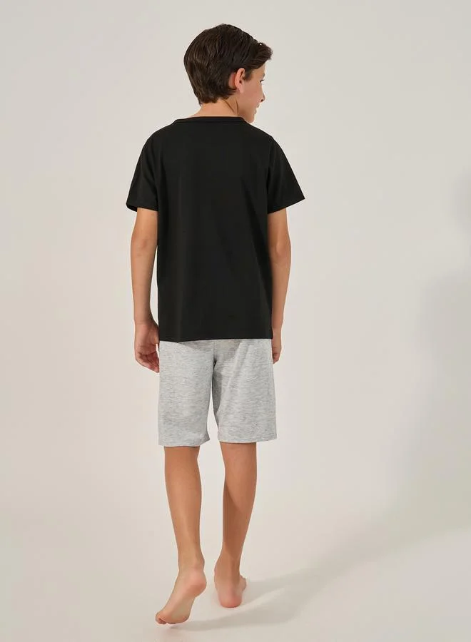 Styli Graphic Print Shirt and Plain Shorts Set