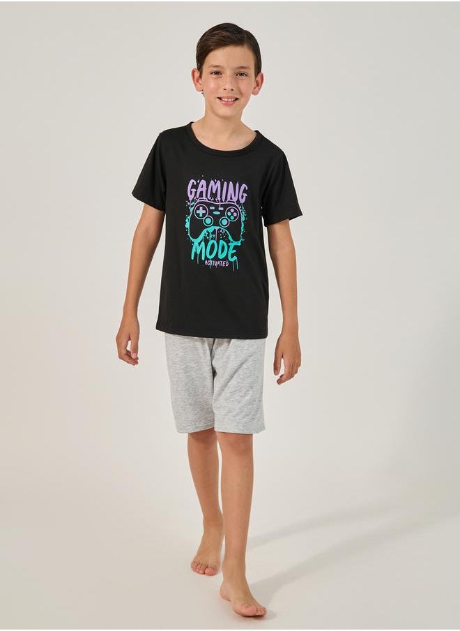 Styli - Graphic Print Shirt and Plain Shorts Set - Image 1