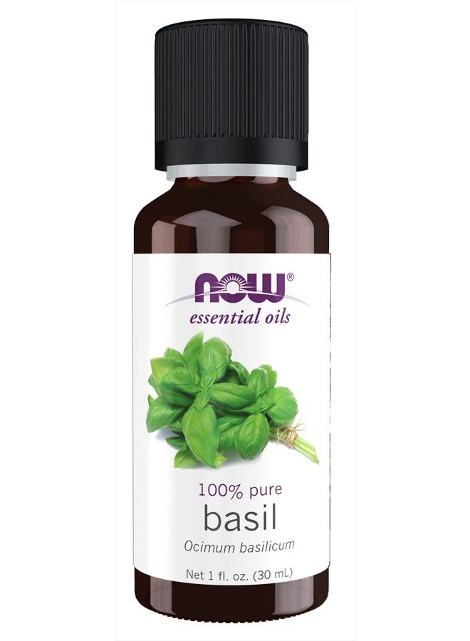 now Essential Oils, Basil Oil, Energizing Aromatherapy Scent, Stream Distilled, 100% Pure, Vegan, Child Resistant Cap, 1-Ounce - Image 1