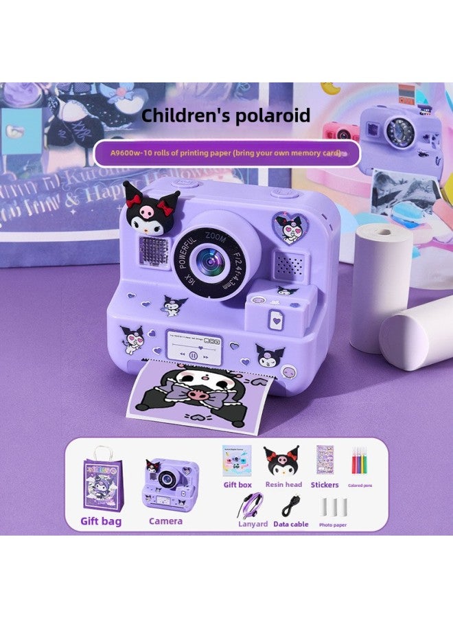 Generic Children's Camera Can Take Pictures And Print Color Non-toys Directly Out Of The Photo Girl Birthday Gift 8-Color:Purple Polaroid-a9600w- Bring Your Own Memory Card-gift Bag Sticker Brush  - Image 1