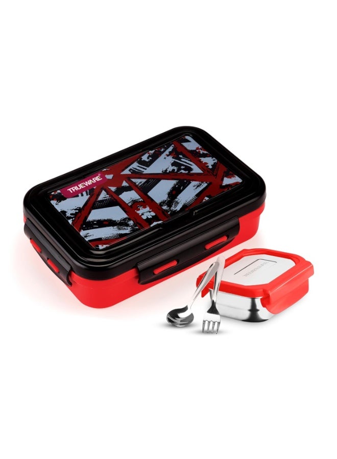 Trueware POKO Mint Junior Steel Lee Pu Insulated Hot Lunch Box 600ML Big Container and 150 ML Veggie Container with spon & fork | BPA Free | Food Grade - Image 1