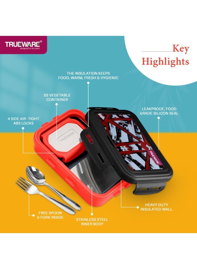 Trueware POKO Mint Junior Steel Lee Pu Insulated Hot Lunch Box 600ML Big Container and 150 ML Veggie Container with spon & fork | BPA Free | Food Grade - Image 3