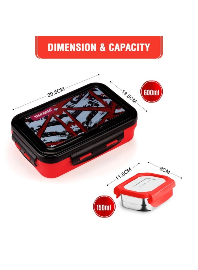 Trueware POKO Mint Junior Steel Lee Pu Insulated Hot Lunch Box 600ML Big Container and 150 ML Veggie Container with spon & fork | BPA Free | Food Grade - Image 2