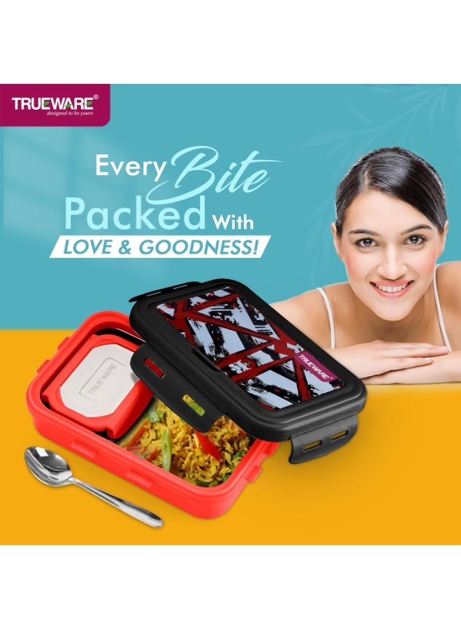 Trueware POKO Mint Junior Steel Lee Pu Insulated Hot Lunch Box 600ML Big Container and 150 ML Veggie Container with spon & fork | BPA Free | Food Grade - Image 4