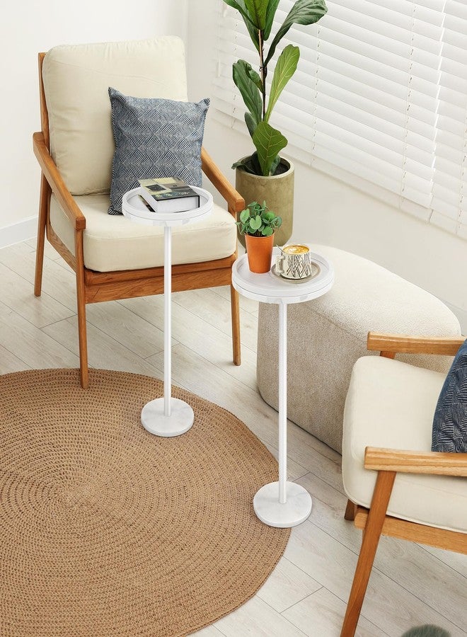 smusei Small Drink Table with Marble Base Round Side Table for Small Spaces Pedestal Side Table with Anti-Fall Guard for Living Room Bedroom Home Decor, White - Image 5