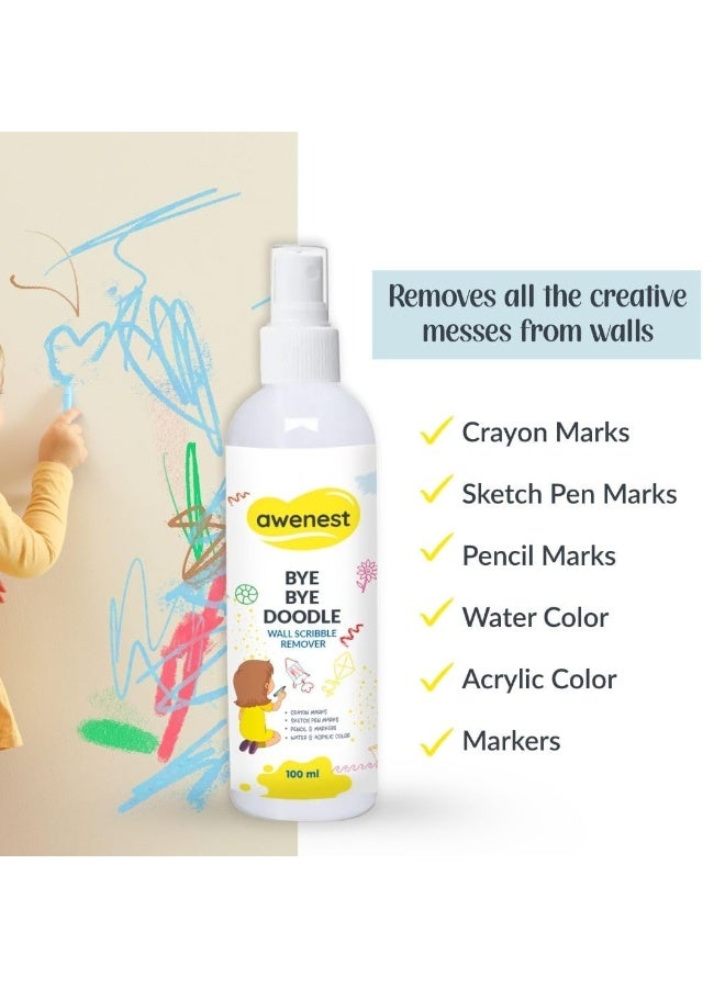 awenest Bye Bye Doodle Wall Scribble Remover - Pack of 2 | Instant Wall Cleaning Spray | Removes Crayon, Pencil, Sketch Pen, Marker, Watercolour & Acrylic Marks | Plant-Based, Toxin-Free Formula - Image 3