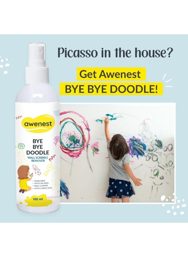 awenest Bye Bye Doodle Wall Scribble Remover - Pack of 2 | Instant Wall Cleaning Spray | Removes Crayon, Pencil, Sketch Pen, Marker, Watercolour & Acrylic Marks | Plant-Based, Toxin-Free Formula - Image 4