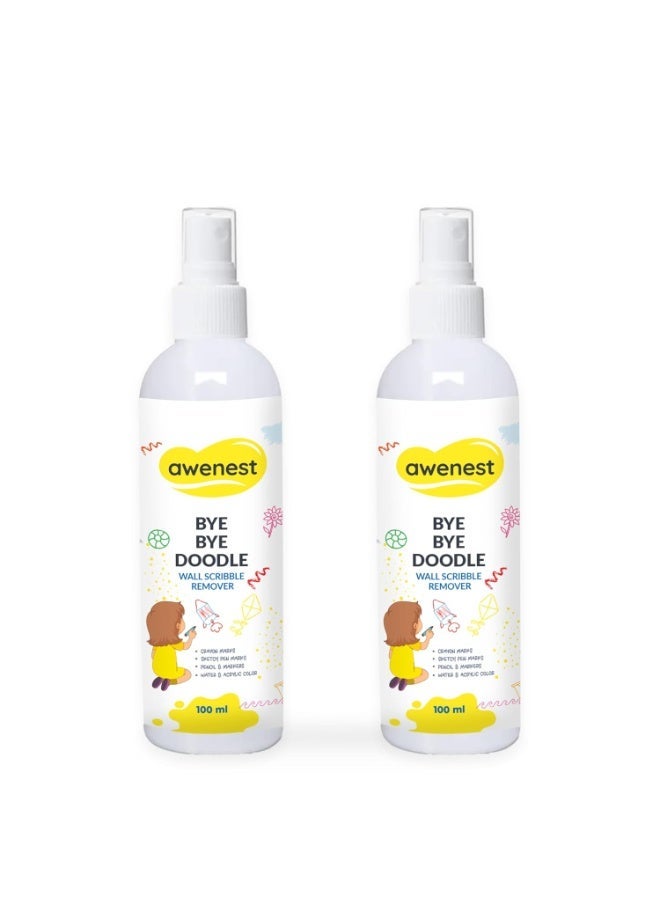 awenest Bye Bye Doodle Wall Scribble Remover - Pack of 2 | Instant Wall Cleaning Spray | Removes Crayon, Pencil, Sketch Pen, Marker, Watercolour & Acrylic Marks | Plant-Based, Toxin-Free Formula - Image 1