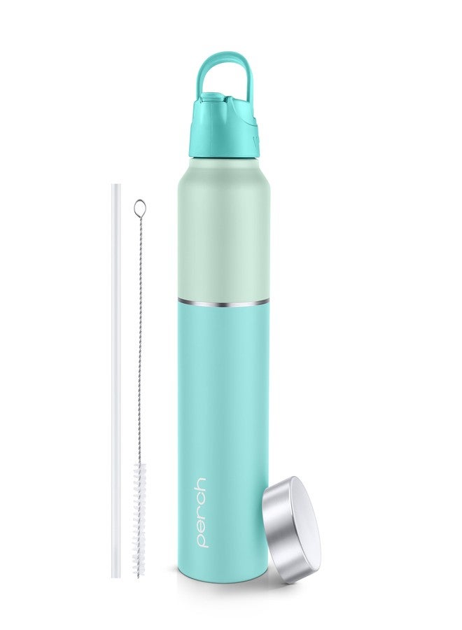 Perch Magic Stainless Steel Water Bottle 1 litre with Straw and Dual Cap - Single-Walled, BPA Free, ISI Certified | Compact & Easy to Carry | Ideal for Travel, Gym, School - Cyan (Dual Tone) - Image 1