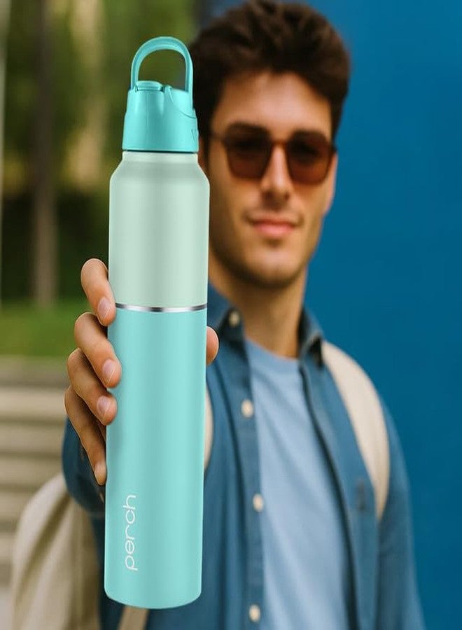 Perch Magic Stainless Steel Water Bottle 1 litre with Straw and Dual Cap - Single-Walled, BPA Free, ISI Certified | Compact & Easy to Carry | Ideal for Travel, Gym, School - Cyan (Dual Tone) - Image 4