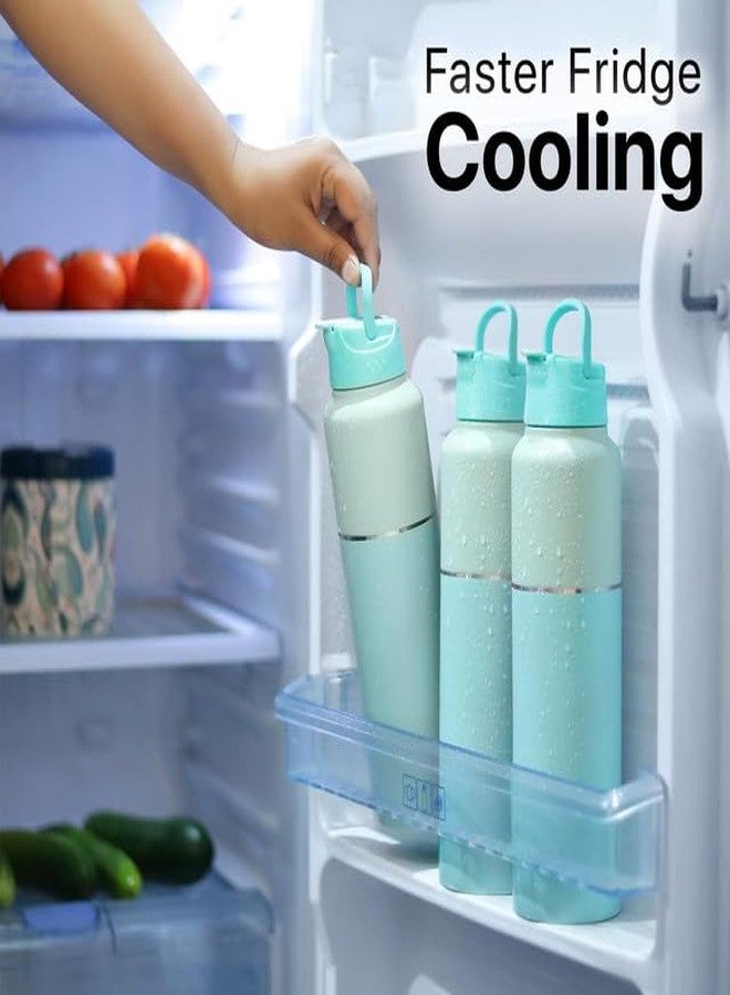 Perch Magic Stainless Steel Water Bottle 1 litre with Straw and Dual Cap - Single-Walled, BPA Free, ISI Certified | Compact & Easy to Carry | Ideal for Travel, Gym, School - Cyan (Dual Tone) - Image 5