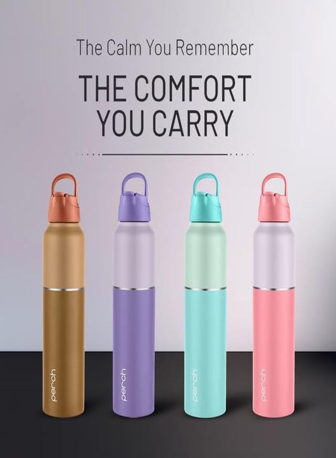 Perch Magic Stainless Steel Water Bottle 1 litre with Straw and Dual Cap - Single-Walled, BPA Free, ISI Certified | Compact & Easy to Carry | Ideal for Travel, Gym, School - Cyan (Dual Tone) - Image 3