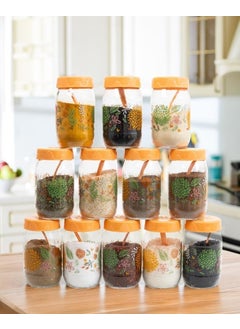 HEREVIN 12LI 370 cc Botanical Glass Spice Jar Set-Spice Jar Set-Storage Container-Peach  - Image 3