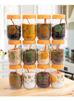 HEREVIN 12LI 370 cc Botanical Glass Spice Jar Set-Spice Jar Set-Storage Container-Peach  - Image 2
