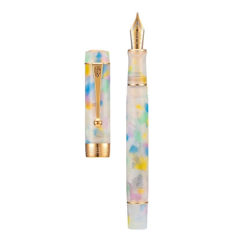 Lanxivi Jinhao 100 Classic Fountain Pen Rainbow Marble Celluloid, Medium Nib with Converter and Pen Case Set - Image 1