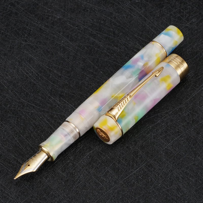 Lanxivi Jinhao 100 Classic Fountain Pen Rainbow Marble Celluloid, Medium Nib with Converter and Pen Case Set - Image 3