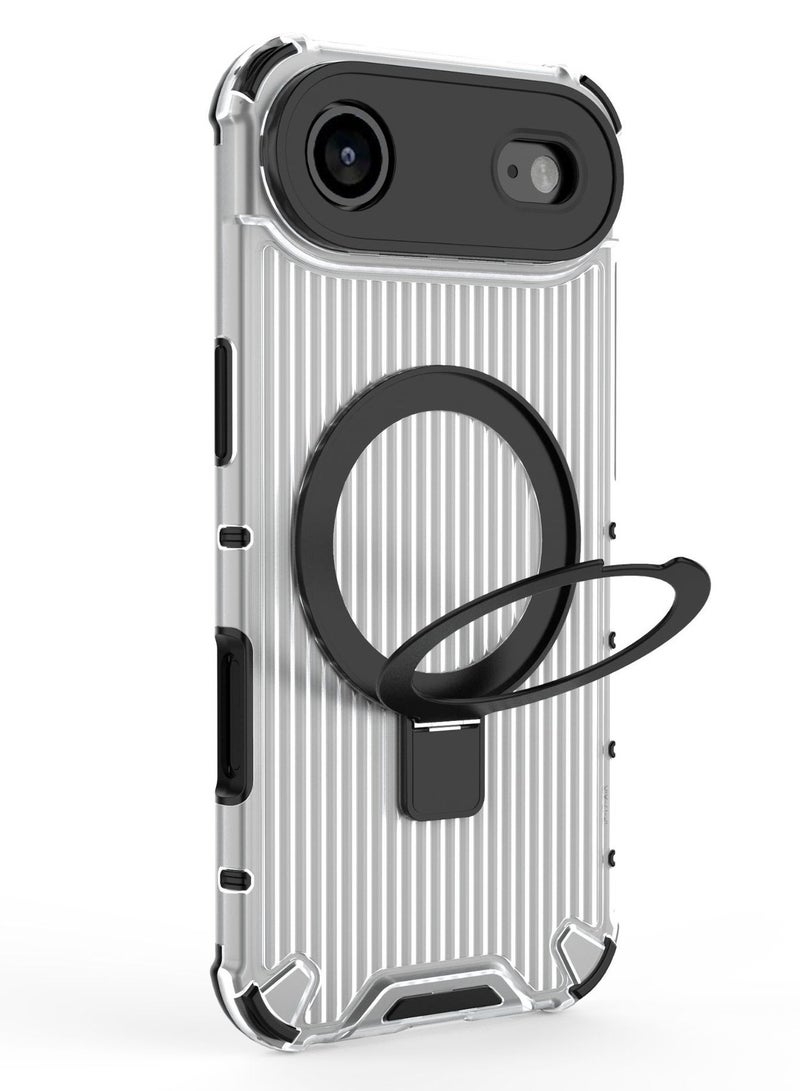 general Corrugated Case For iPhone 17 Air Magnetic Shockproof Phone Metal Bracket Holder Protective Cover - Image 3