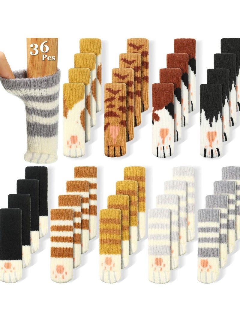 Y&D Chair Leg Socks, 36 Pieces Cat's Paw Furniture Socks Non-slip and Table Knitted High Elasticity Silent Sock Pad Door Handle Gloves Hardwood Floor Protectors (9 Colors)  - Image 1