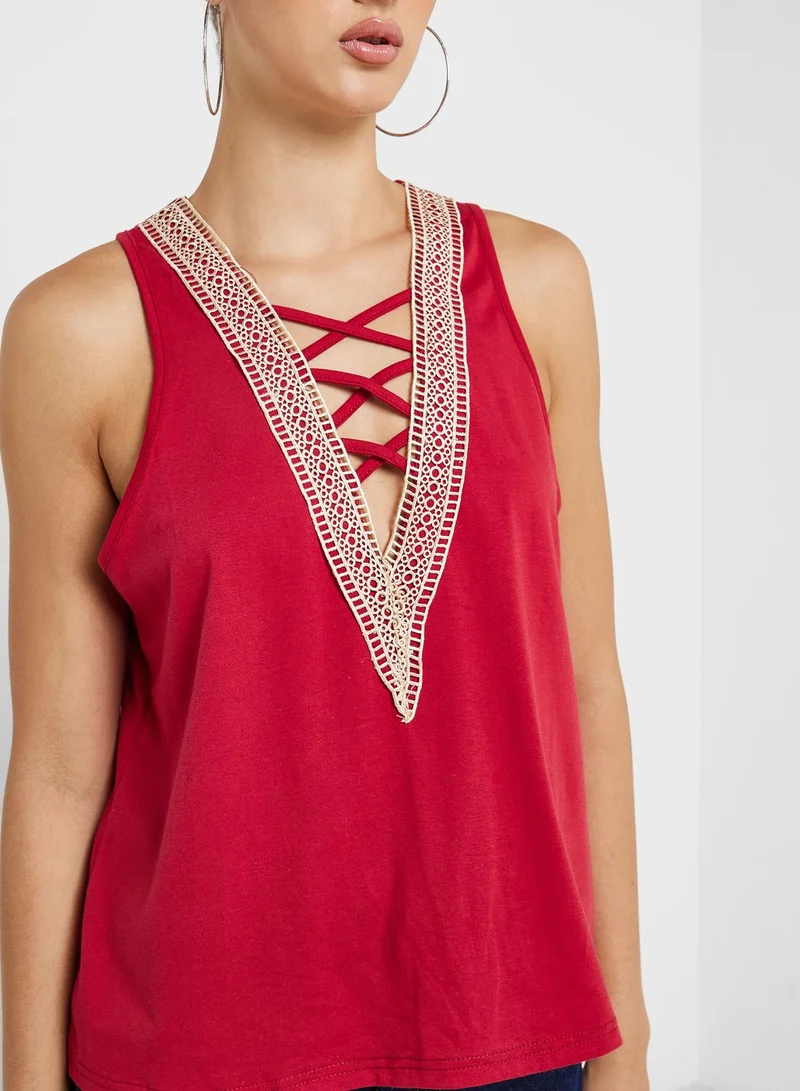 Ginger Embroidered Plunge Neck Top