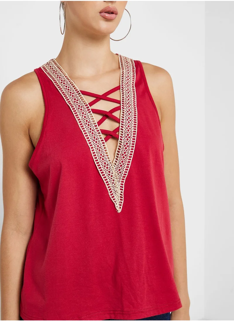 Ginger Embroidered Plunge Neck Top