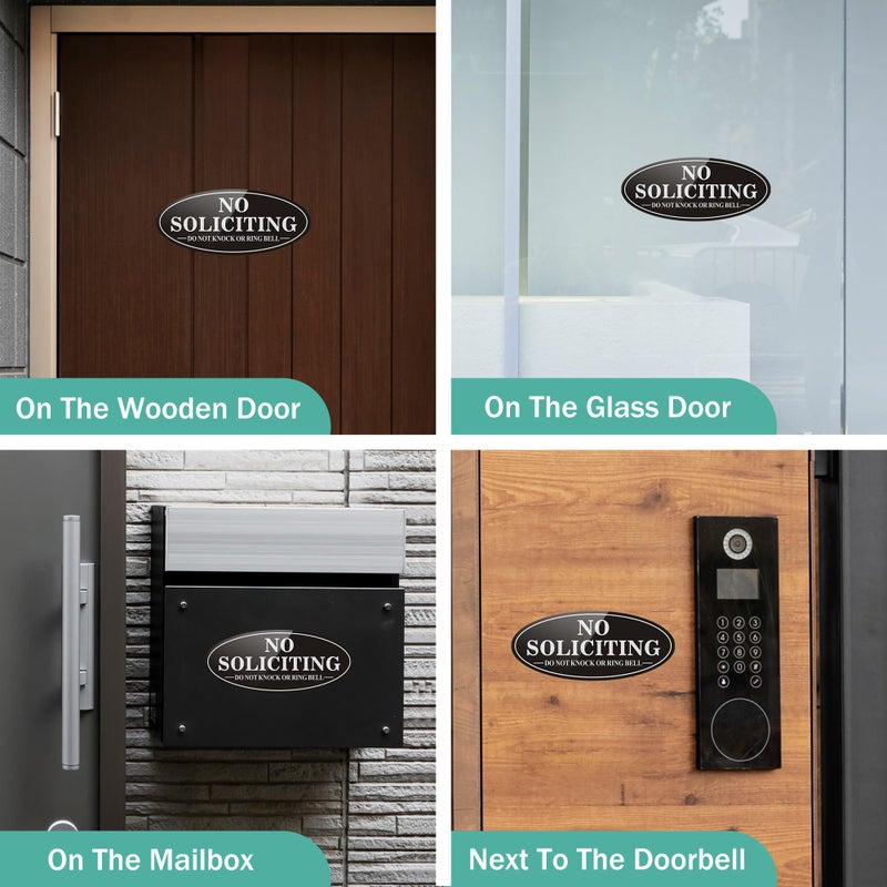 MongFun (2 Pack) No Soliciting Sign for House, Self Adhesive No Soliciting Sign for Front Door, Small No Solicitation Metal Sticker Signs for Home and Yard (Black/White, 5" x 2") - Image 3