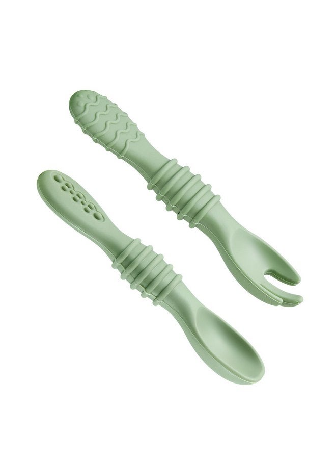 باندا إير مجموعة مكونة من 6 ملاعق وشوك من السيليكون للأطفال من PandaEar | مجموعة أدوات إطعام الأطفال، أدوات إطعام ذاتية، ملاعق وشوك لإطعام الأطفال الصغار خالية من مادة BPA للمرحلة الأولى - Image 3