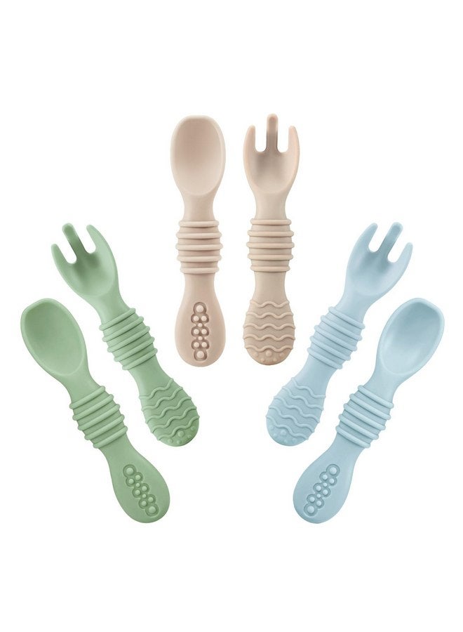 باندا إير مجموعة مكونة من 6 ملاعق وشوك من السيليكون للأطفال من PandaEar | مجموعة أدوات إطعام الأطفال، أدوات إطعام ذاتية، ملاعق وشوك لإطعام الأطفال الصغار خالية من مادة BPA للمرحلة الأولى - Image 1