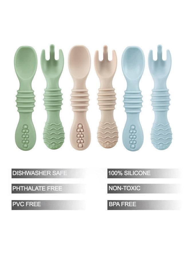 باندا إير مجموعة مكونة من 6 ملاعق وشوك من السيليكون للأطفال من PandaEar | مجموعة أدوات إطعام الأطفال، أدوات إطعام ذاتية، ملاعق وشوك لإطعام الأطفال الصغار خالية من مادة BPA للمرحلة الأولى - Image 2