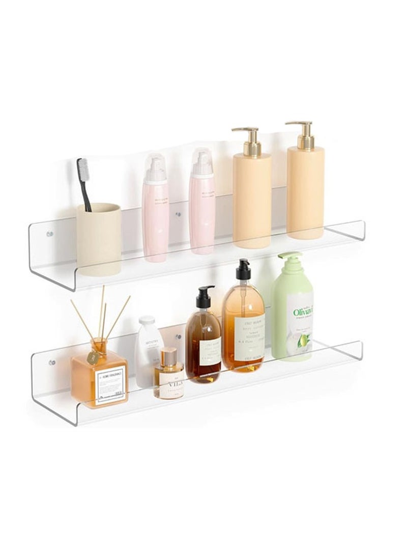 2 PCS Clear Acrylic Wall Shelves,Small Floating Shelves Adhesive Shelf,Installed in Bathroom,Room,Kitchen,Shower Room,Used to Display,Organize and Store Perfume,Cosmetics,Easily Expand Wall Space