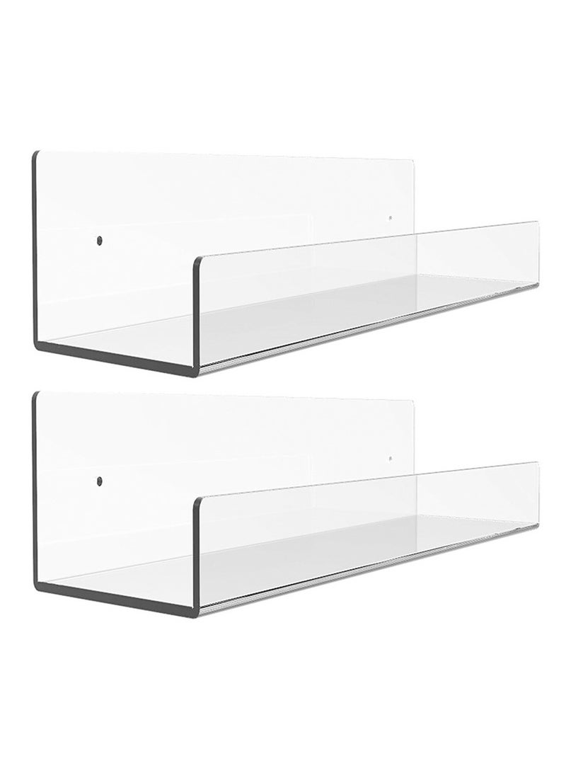 2 PCS Clear Acrylic Wall Shelves,Small Floating Shelves Adhesive Shelf,Installed in Bathroom,Room,Kitchen,Shower Room,Used to Display,Organize and Store Perfume,Cosmetics,Easily Expand Wall Space