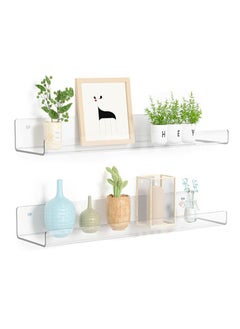 Hihonor 2 PCS Clear Acrylic Wall Shelves,Small Floating Shelves Adhesive Shelf,Installed in Bathroom,Room,Kitchen,Shower Room,Used to Display,Organize and Store Perfume,Cosmetics,Easily Expand Wall Space  - Image 1