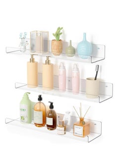 Hihonor 2 PCS Clear Acrylic Wall Shelves,Small Floating Shelves Adhesive Shelf,Installed in Bathroom,Room,Kitchen,Shower Room,Used to Display,Organize and Store Perfume,Cosmetics,Easily Expand Wall Space  - Image 2