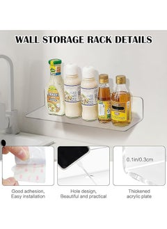 Hihonor 2 PCS Clear Acrylic Wall Shelves,Small Floating Shelves Adhesive Shelf,Installed in Bathroom,Room,Kitchen,Shower Room,Used to Display,Organize and Store Perfume,Cosmetics,Easily Expand Wall Space  - Image 4
