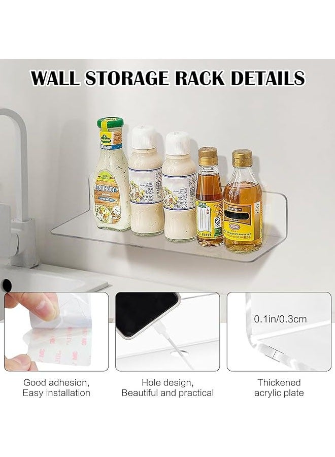 2 PCS Clear Acrylic Wall Shelves,Small Floating Shelves Adhesive Shelf,Installed in Bathroom,Room,Kitchen,Shower Room,Used to Display,Organize and Store Perfume,Cosmetics,Easily Expand Wall Space