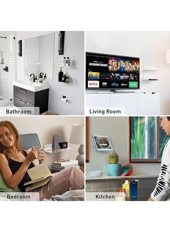 2 PCS Clear Acrylic Wall Shelves,Small Floating Shelves Adhesive Shelf,Installed in Bathroom,Room,Kitchen,Shower Room,Used to Display,Organize and Store Perfume,Cosmetics,Easily Expand Wall Space