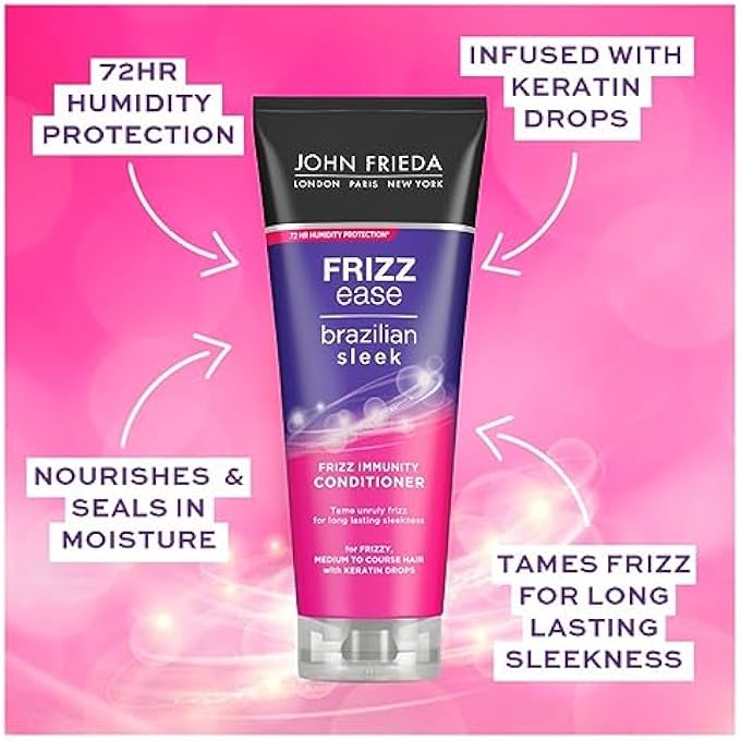 John Frieda FRIZZ EASE BRAZILIAN SLEEK FRIZZ IMMUNITY CONDITIONER 250ML, CONDITIONER FOR DRY, FRIZZY, CURLY HAIR - Image 2
