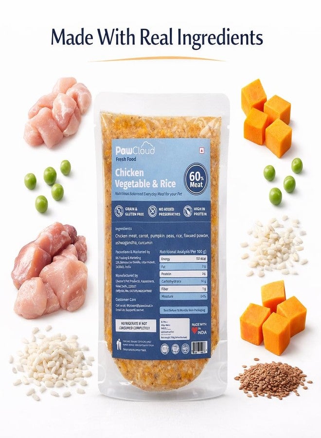 PawCloud Dog Fresh Food - Chicken Vegetable & Rice - 300 gm | Wet Gravy Meal for All Breeds & Life Stages | No Artificial Flavours, No Added Colours, Preservative-Free | Pack of 5 - Image 2
