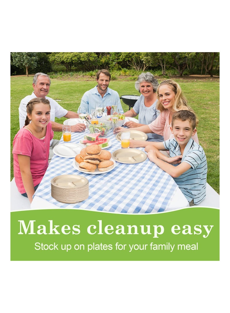 SYOSI 100PCS Compartment Paper Plates,  9 inch Disposable Plates with Dividers Divided Compostable Plates Eco-Friendly Party Plates Biodegradable Picnic Plates Compartment Meal Plates for Everyday - Image 5