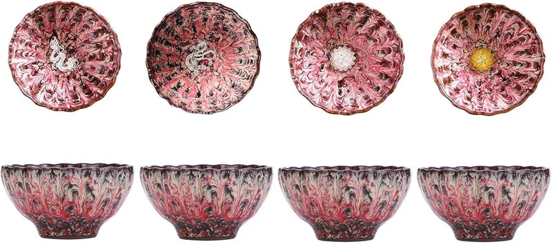 CmengAo Pink Glaze Tenmokus Tea Cup Ceramic Jianzhan Teacup 4 oz Handmade Chinese Style Small Tea Cups Set of 4 Tea Set Gift Box - Image 1