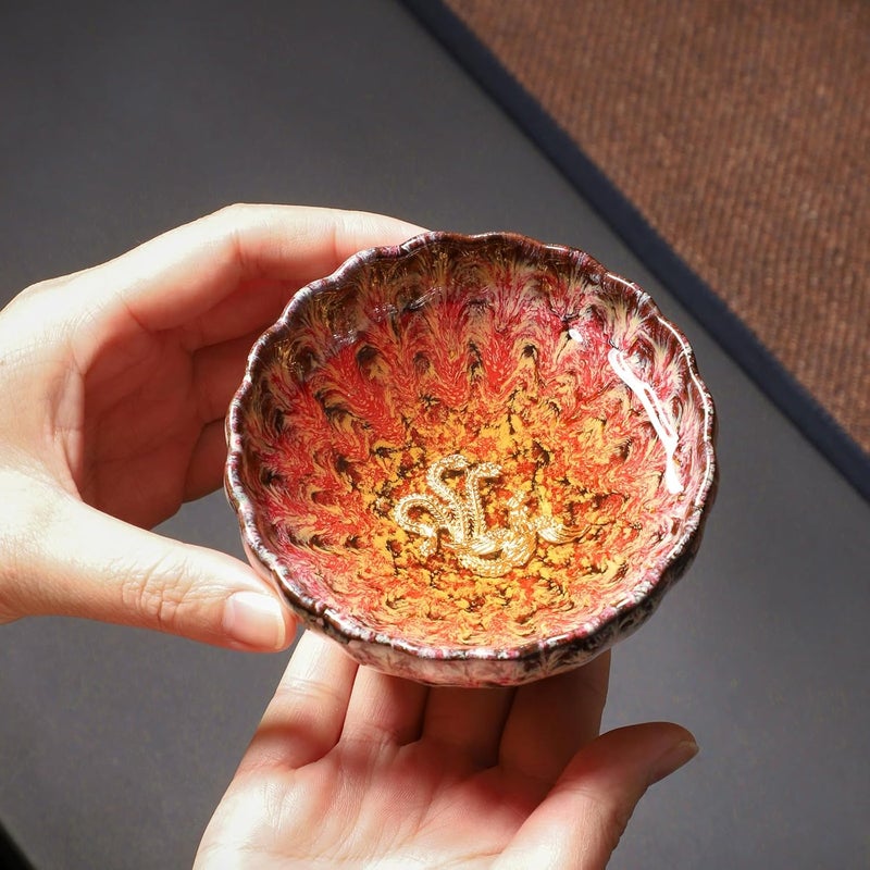 CmengAo Pink Glaze Tenmokus Tea Cup Ceramic Jianzhan Teacup 4 oz Handmade Chinese Style Small Tea Cups Set of 4 Tea Set Gift Box - Image 5